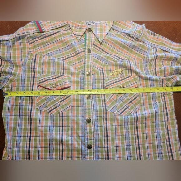 Ruthless Art Shirt Men's 3XL Multicolor Plaid Embroidered Snap Front - Picture 12 of 13